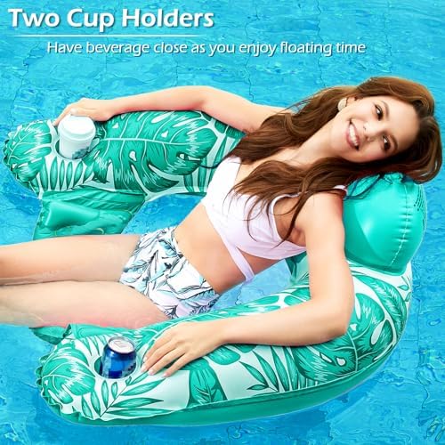 Jasonwell Inflatable Pool Float Chair - 2Pack Floating Pool Chair Lounge Floats for Swimming Pool Water Chair Pool Lounger with Cup Holder Pool Toy Party Floaties for Adults (GR-XL)