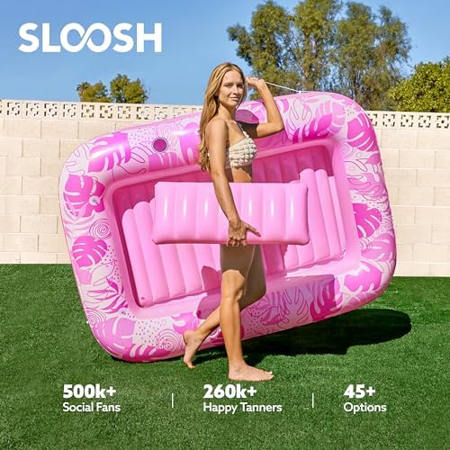 SLOOSH Inflatable Tanning Pool Lounger Float, 70" x 46" Pool Floats Adult with Pillow, 4 in 1 Suntan Tub Raft Floatie,Sunbathing Bed Lounge for Water Blow Up Kids Ball Pit Party Gifts, L-Hot Pink
