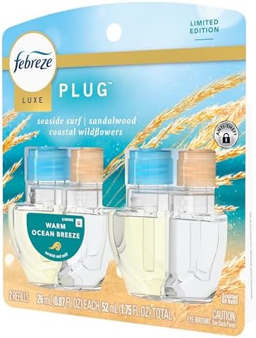 Febreze Plug In Air Freshener, Odor-Fighting Scented Oil Refill, Warm Ocean Breeze, 2 Refill