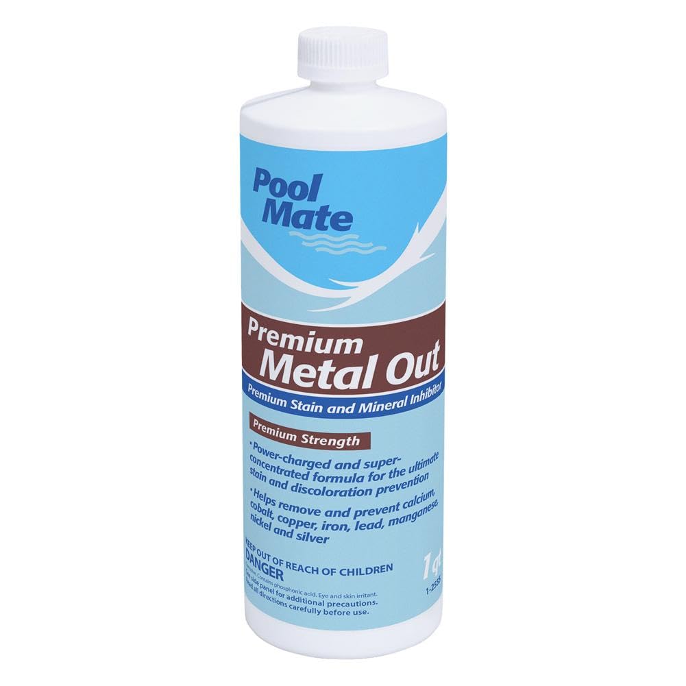 Pool Mate 1-Quart 2-Pack Premium Metal Out Stain and Mineral Inhibitor, Pool Metal Remover, Stain Remover, Made in USA