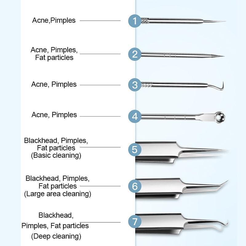 Medical Grade Blackhead Extraction Tool Kit - Blackhead Remover Tool Comedones Extractor Acne Removal Kit for Blemish - Whitehead Popping - 7 Pcs Set Removing for Nose Face Tools (Content 7-Piece Set)