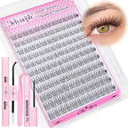 Natural Lash Clusters Kit Wispy 9-14MM Cluster Eyelash Extensions C Curl Eyelash Clusters Thin Band Individual Lashes DIY Lash Extension Kit with Lash Remover for Self Application by Delyneph