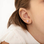 In Season Jewelry CZ Birthstone Heart Kids Earrings - 925 Sterling Silver Hypoallergenic for Girls with Secure Screw Backs - Safe & Comfortable for Toddlers & Kids - Pink