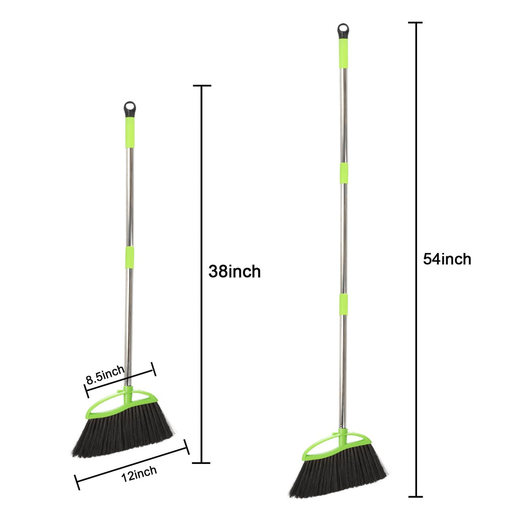 3 Packs Indoor Brooms Green Angle Broom Soft Bristles Long Handle for Hardwood Floor Sweeping