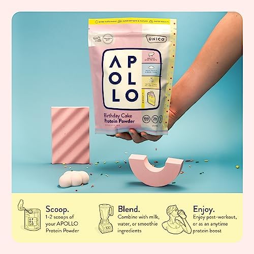 Unico Apollo Birthday Cake Batter Protein Powder w/Rainbow Sprinkles | Smooth Texture & Non-Chalky | Made w/ 100% Grass-Fed Whey Plus Casein and Egg White | Low Carb, Low Sugar, Low Calorie