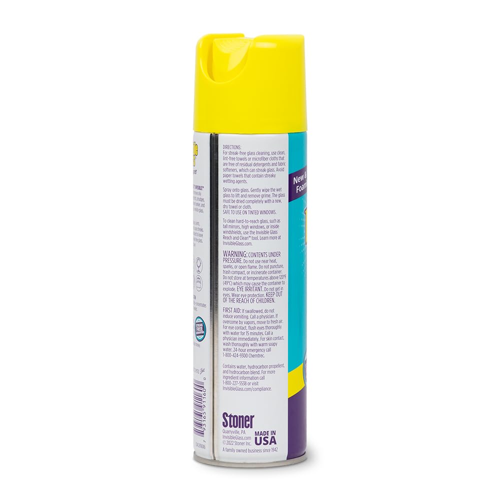 Invisible Glass 91160-4PK Premium Aerosol Glass and Window Foaming Cleaner Spray – Cleans Glass, Windows, Mirrors, Shower Doors, and More – Streak-Free, Ammonia-Free, Tint-Safe – 19 oz (Pack of 4)