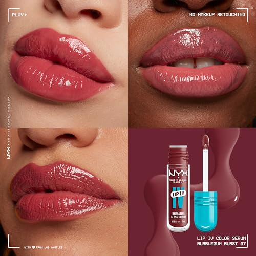 NYX PROFESSIONAL MAKEUP Lip IV Hydrating Glossy Lip Stain with 12HR Hydration - Bubblegum Burst (Pink)