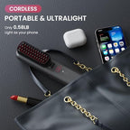 Cordless Hair Straightener Brush, Portable Mini Straightening Brush for Travel, Negative Ion Hot Comb Hair Straightener for Women, Rose Red