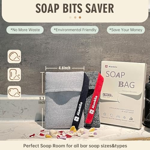 2 Pieces Soap Bags for Soap Bars, Exfoliating Soap Saver Bags, Foaming Bar Soap Pouches for Use in Baths or Showers(Dark Gray)