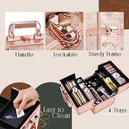FRENESSA Makeup Train Case Cosmetic Box Portable Makeup Case Organizer 4 Trays Travel Case Storage with Dividers Lockable for Makeup Artist, Crafter, Makeup Tools Rose Gold Floral