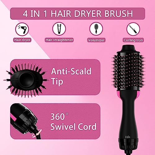 Dual Voltage Hair Dryer Brush with European Plug, Blow Dryer Brush for European Travel, 110V-120V/220V-240V Hot Air Brush and Styler Volumizer with Negative Ion Anti-frizz