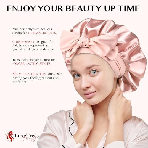 Satin Hair Bonnet by LuxeTress - Premium Soft Feel - Double-Layered Silk Satin - Adjustable Non Slip Band