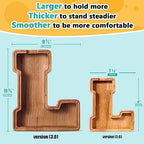 Summidate Customized Name Extra Large Wooden Piggy Bank for Kids Boys Girls Alphabets Letter A-Z Coins Bills Money Change Saving Box Clear Cover (Laser Engraved) Educational Toys 12"- Letter L
