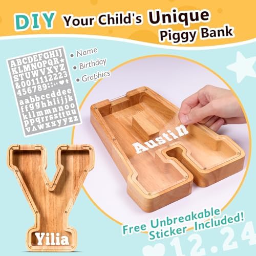 SummiDate Wooden Letter Piggy Bank| Piggy Bank for Boys Girls Toddler| Alphabet Y Money Bank| Coin Bank Birthday Gift for Kids|Birthday Gift for Kids (Y)