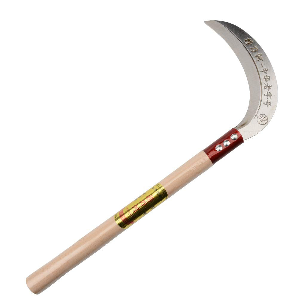 Steel Grass Sickle,Clearing Sickle,Manganese Steel Blade/Hardwood Handle Hand held Sickle Tool - Multipurpose Gardening Weeding Grass Sickle and Farming Portable Safety Sickle