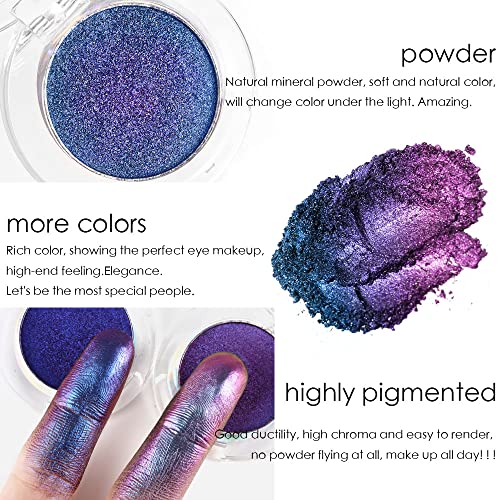 evpct 2Pcs Dark Royal blue Blue purple Duochrome MultiChrome Chameleon Rainbow Chrome Shimmer Eyeshadow Palette Set Loose High Pigment Metallic Holographic Eyeshadow Makeup Pallet, 2g, (02&04)