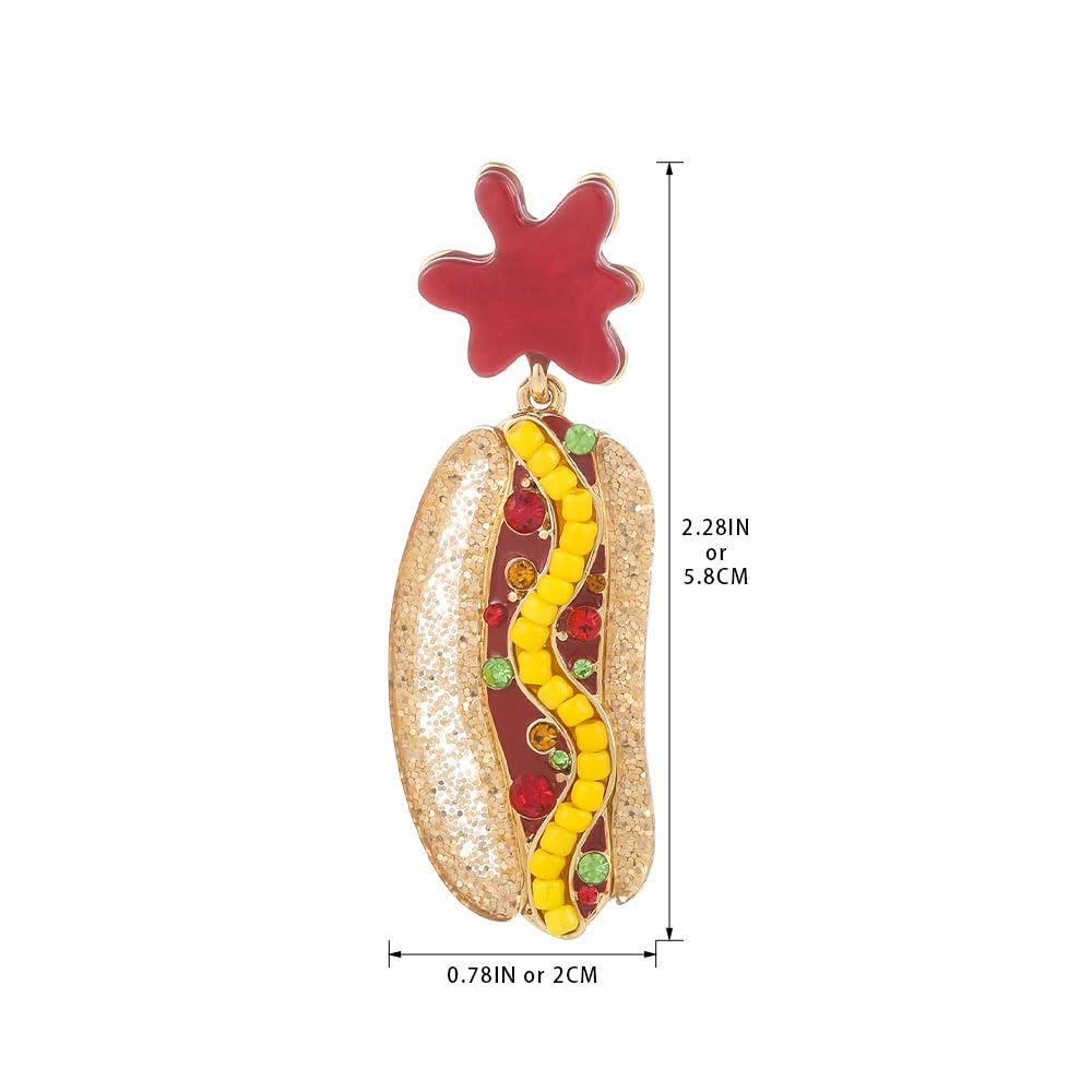 Madison Tyler Hot Dog Dangle Earrings Ketchup Splash Funny Food Jewelry