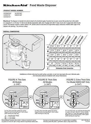 Kitchen Aid (84211643) KCDB250G 1/2 HP Continuous Feed Garbage Disposal