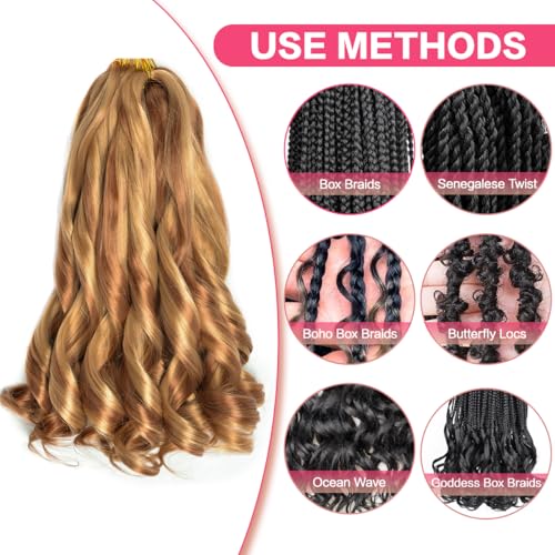 12 inch French Curly Braiding Hair 8 packs 50g/pack Loose Wavy Braiding Hair With Curly Ends French Curls Synthetic Hair Extensions for Boho Box Braids(12 inch,8 packs,P27/30#)