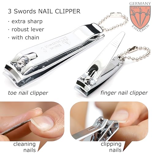 3 Swords Germany - Brand Quality 4 Piece Manicure Pedicure Grooming kit Set Tweezers File Clipper Fashion Leather case in Gift Box, Made by 3 Swords