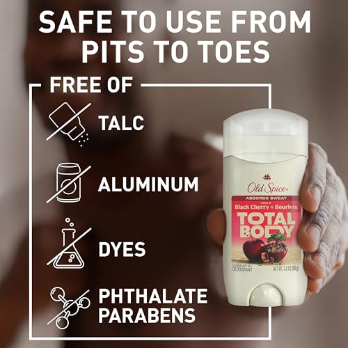 Old Spice Whole Body Deodorant for Men, Total Body Deodorant, Black Cherry + Bourbon Scent, Aluminum Free Deodorant Stick for 24/7 Freshness // Dermatologist Tested Whole Body Deodorant, 3.0 oz