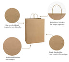 BagDream Large Paper Bags with Handles 13x7x17 Inch Kraft Brown 50 Pcs Bulk