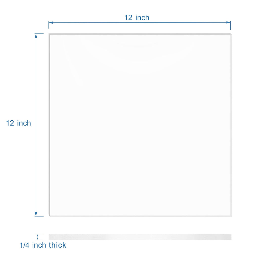 KAITELA Clear Acrylic Sheet 12" x 12" Cast Plexiglass Square 1/4" Thick (6mm) for Craft Projects, Wedding Sign, Laser Cutting, Engraving, Home Decor, Pack of 2