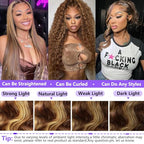 Honey Blonde Ombre Lace Front Wig Human Hair Highlight Body Wave 13X6 Lace Front Wigs Human Hair Pre Plucked HD Frontal 180 Density Glueless 4/27 Highlighted Human Hair Wig 30 Inch
