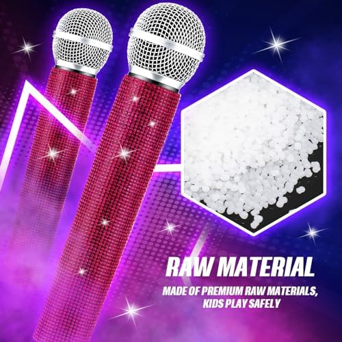 Sanwuta Fake Microphone Prop Sparkly Bling Rhinestones Plastic Play Microphone Pretend Glitter Bedazzled Mic for Cosplay Party Costume(Dark Pink)