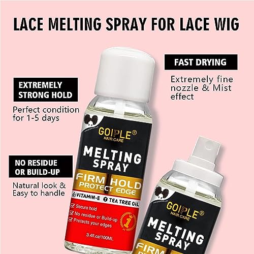 Lace Melting Spray Glue-Less Hair Adhesive for Wigs, Lace Bond Adhesive Spray Wig Melting Spray for Closure Front Extensions, Melting Spray for Lace Wigs Natural Finishing Hold Protect Edge Kit