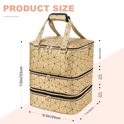 Uross Nail Polish Organizer Bag Holds 84 Bottles Nail Polish & Nail Lamp, Gel Nail Polish Organizers and Storage box for Nail Tech, Nail Kit Supplies Organizer Case-Golden