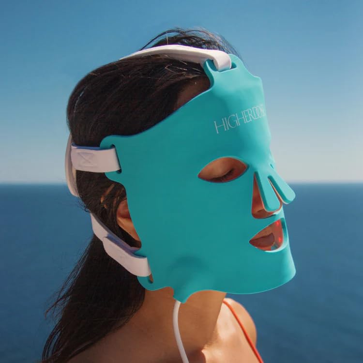 HigherDOSE Red Light Therapy Face Mask - Cordless At-Home LED Facial Light Therapy - Promotes Cellular Renewal, Healing, & Glowing Skin - LED Face Mask to Target Fine Lines, Wrinkles & Redness