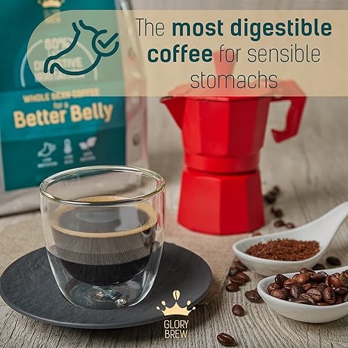 Glorybrew Low Acid Whole Bean Coffee 1 lb I Light Roast Coffee Beans I For Sensitive Stomachs - Less Irritation I Unique Screw Cap for Fresh Coffee I 100% Natural