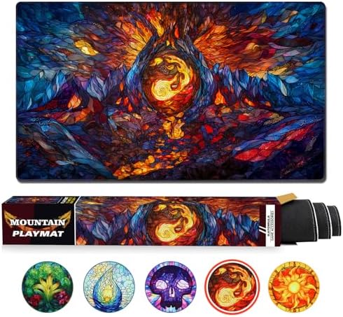MTG Playmat, TCG Card Game Playmat, Stitched Edge, Non-Slip Rubber Bottom - 24 x 14 inch - Mountain