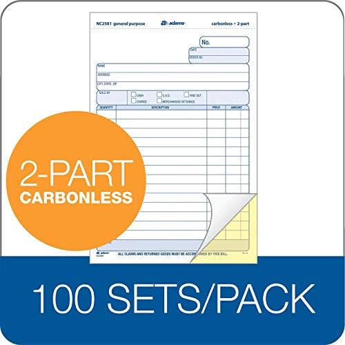 Adams General Purpose Unit Sets, 5.67 x 8.5 Inches, 2-Part, Carbonless, White/Canary, 400 Sets per Pack (NC2581)