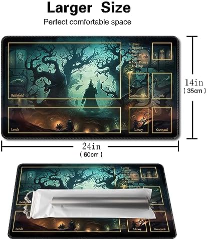 MTG Playmat Size 24x14in Free Storage Bags Non-Slip Backing Printing, Ideal for Card Game Enthusiasts TCG Playmat (with Zone,High-Tech)