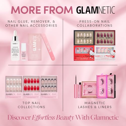 Glamnetic Press On Nails - Winter Glaze | Short Almond Snowflake Nails with French Tips, Reusable Stick On Fake Nails with Glue | Salon Quality | 15 Sizes - 30 Nail Kit