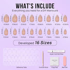 BTArtbox Press on Nails Short Almond - Aurora French Tip Press On Nails Almond, Spring Glue On Nails for Gifts, Natural Stick On Nails in 16 Sizes - 30 Fake Nails Kit, Athena
