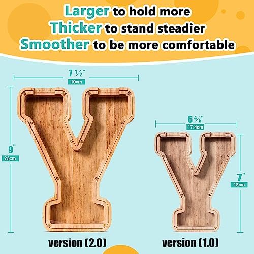 SummiDate Wooden Letter Piggy Bank| Piggy Bank for Boys Girls Toddler| Alphabet Y Money Bank| Coin Bank Birthday Gift for Kids|Birthday Gift for Kids (Y)