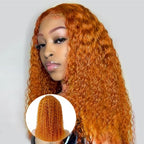 Ginger Wig Human Hair 13x4 deep wave Ginger Orange Lace Front Wigs Human Hair HD Transparent Lace Frontal 350 Colored Human Hair Wig Pre Plucked 180% Density 20inch
