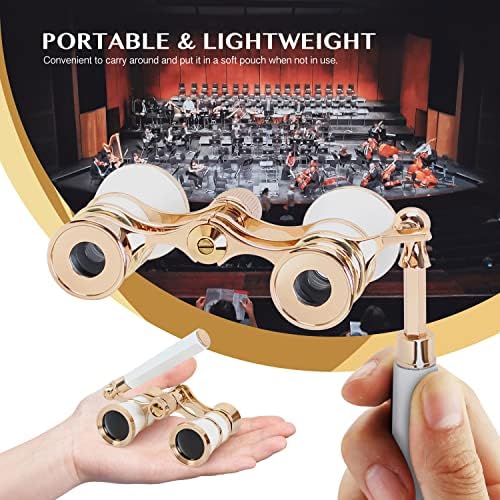 Aomekie Opera Glasses Binoculars 3X25 Theater Glasses Lorgnette Mini Binocular Compact with Handle for Adults Women in Musical Concert（White）