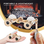 Aomekie Opera Glasses Binoculars 3X25 Theater Glasses Lorgnette Mini Binocular Compact with Handle for Adults Women in Musical Concert（White）