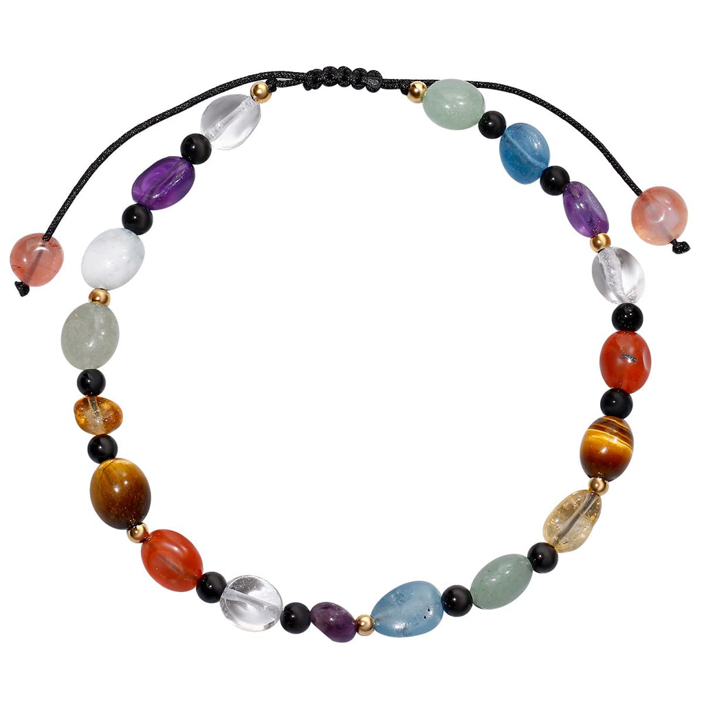 Jewever 7 Chakra Crystals and Stones Anklet Irregular Tumbled Gems Beaded Ankle Bracelets for Women Spiritual Energy Meditation Yoga Healing Jewelry Mom's Gifts (Tumbled Stone)