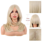 MapofBeauty 20 Inch/50 cm Long Layered With Bangs Straight Synthetic fiber Shoulder Length Hair for Daily Use or Party Wig (Blonde)