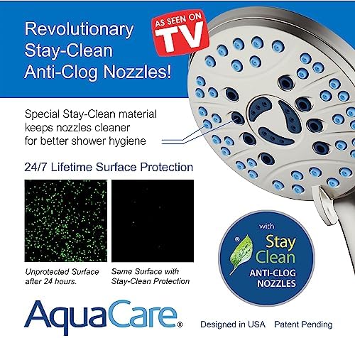 Hotel Spa AquaCare As-Seen-On-TV High Pressure Handheld/Rain 50-mode 3-way Shower Head Combo with Adjustable Arm - Anti-clog Nozzles, Tub & Pet Power Wash, 6 ft. Stainless Steel Hose, Nickel Finish