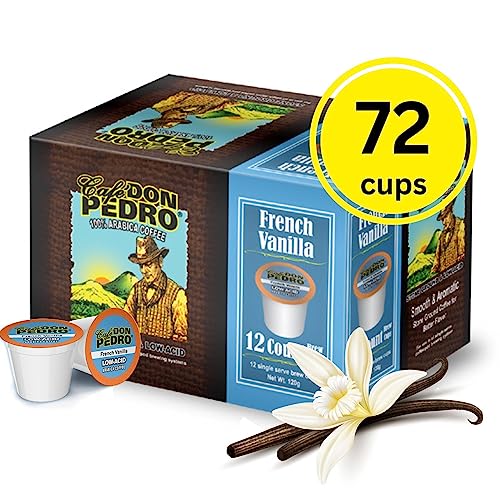 Cafe Don Pedro French Vanilla Low Acid Coffee Pods, 100% Arabica K Cups, Naturally Low Acid Coffee K Cups, Battles Heartburn and Acidic Reflux, 72 Cups, Compatible with K-cup Coffee Maker