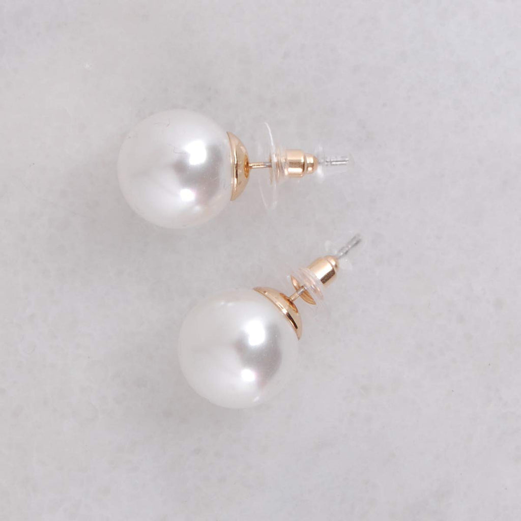 Large Pearl Earrings for Women Studs - Big Faux White Pearl Stud Earrings