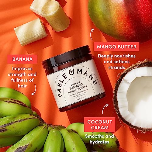 Fable & Mane HoliRoots Hair Mask, 8FL oz - Hydrating Hair Mask for Dry Damaged Hair with Shea Butter, Banana, Coconut Water, Mango Butter and Indian Jasmine Sambac Fragrance