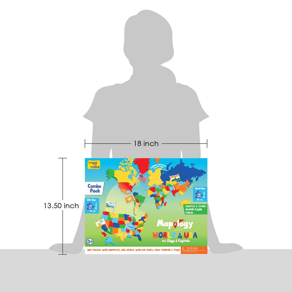 Imagimake Mapology USA & World Map Puzzle with Flags, Capitals, Stickers | Educational Toys for Ages 5-7 | Jigsaw Puzzles for Kids Ages 8-10 | Geography Toys for Ages 8-13 | 6 Year Old Boy/Girl Gifts