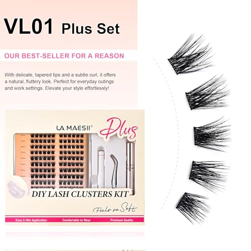 Lash Clusters Kit, Wispy Clusters Lashes Extension Kit, 144 Cluster Eyelash Extensions Soft Individual Lashes Volume, with Clusters Lash Glue Remover Applicator(01C-KitPlus)